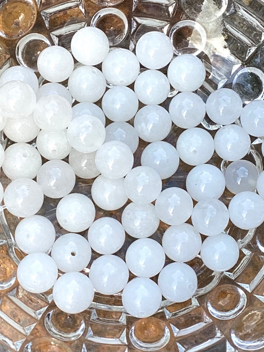 55 Pieces White Jade Beads, NWT, Drilled, 10-11mm